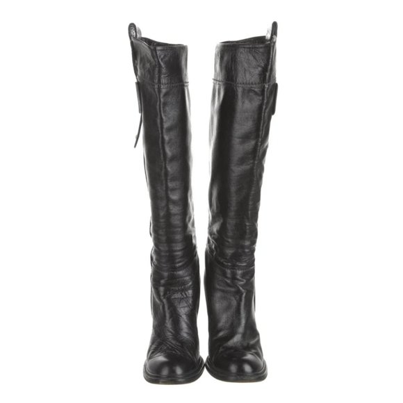 New CHLOE 36 Black Distressed Leather Knee-High Chunky Heel Boots - Picture 9 of 10